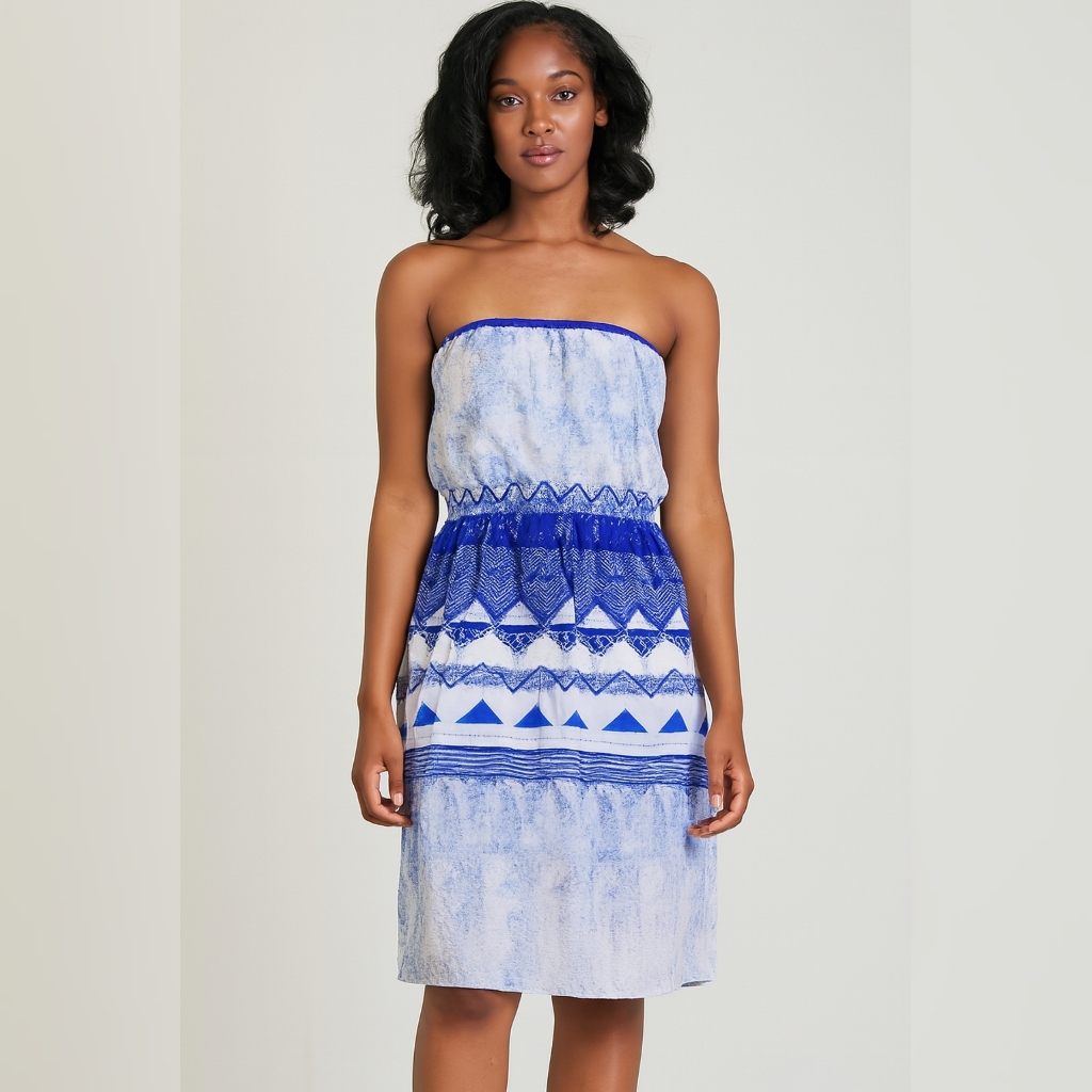 Old Navy Women's Plus Blue And White Strapless Cinched Rayon Midi Dress Size 2x